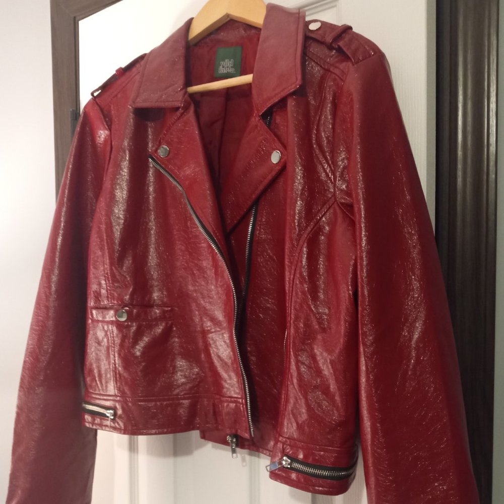 Wild Fable Deep Candy Red Vinyl Biker Jacket
